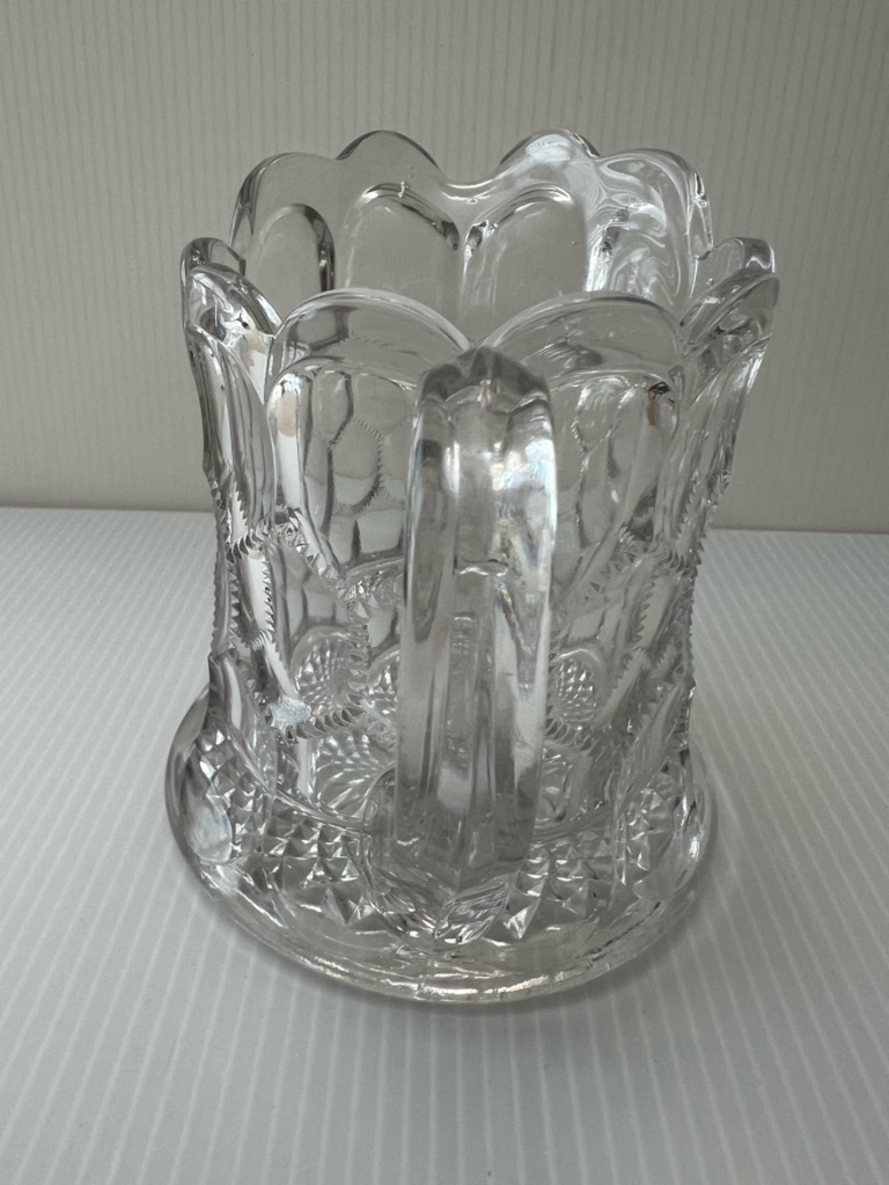 Vintage Creamer/Pitcher Thumbprint Clear Pressed Glass, Scalloped Rim - Picture 3 of 6